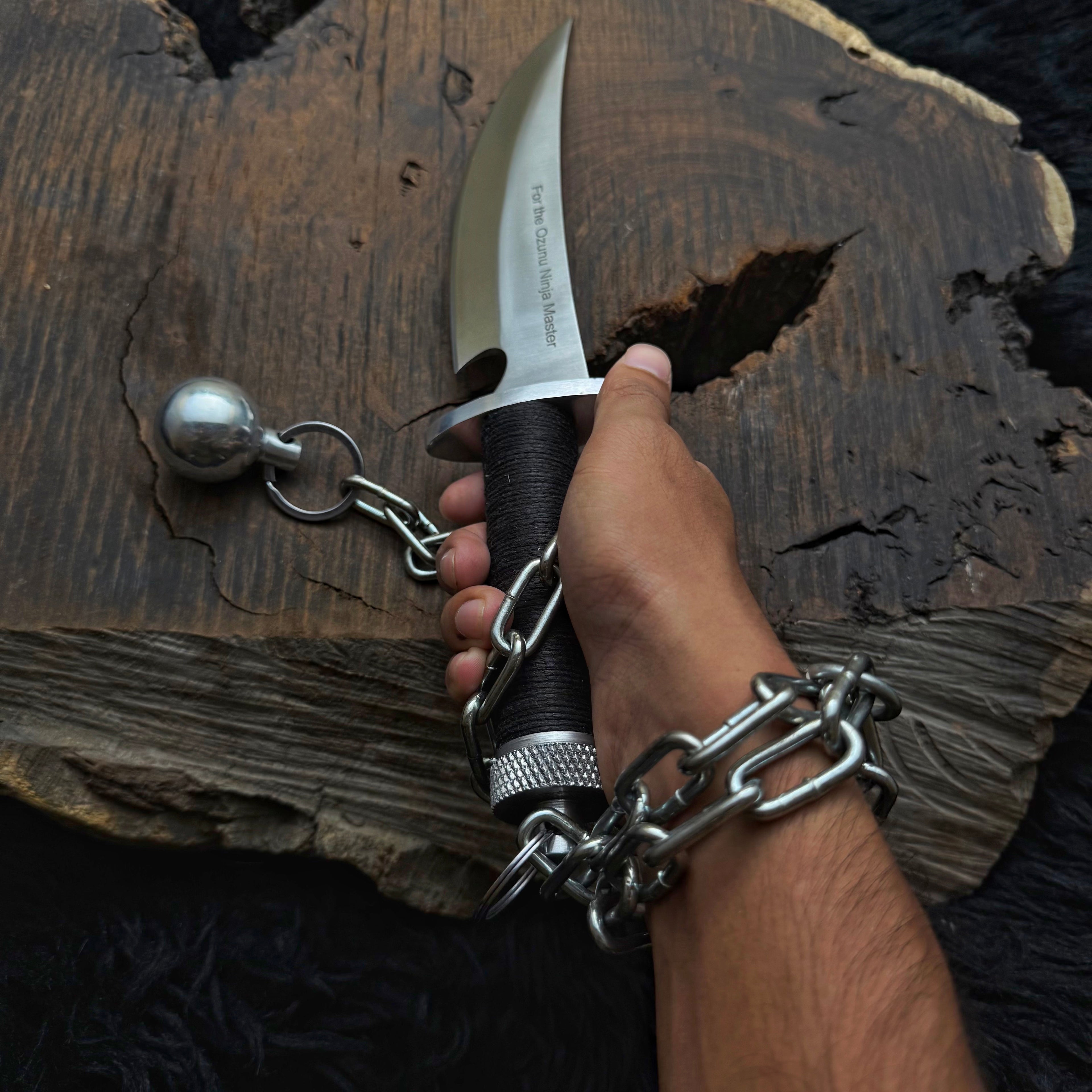 Custom Handmade Ninja Assassin Chained Knife With Leather Sheath