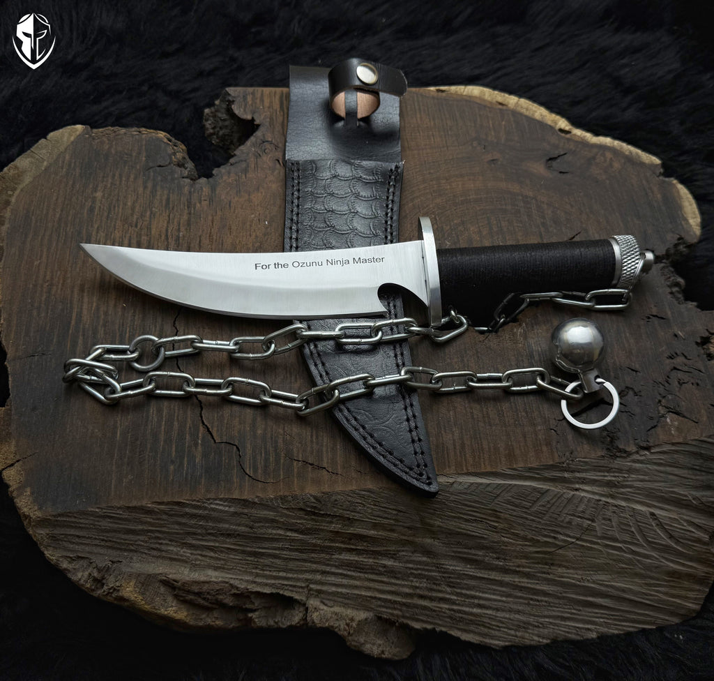 Custom Handmade Ninja Assassin Chained Knife With Leather Sheath