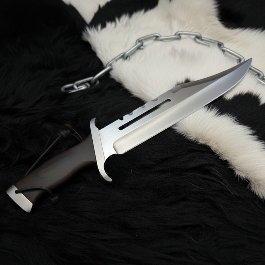 Handmade Rambo III Replica Bowie Knife, High Carbon Steel, Leather Sheath