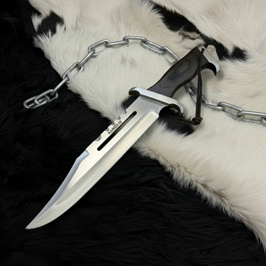 Handmade Rambo III Replica Bowie Knife, High Carbon Steel, Leather Sheath