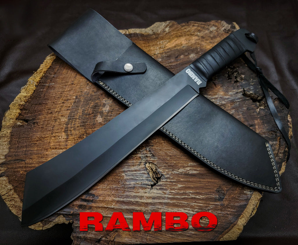 Rambo IV Gil Hibben Replica Handmade Black Machete With Leather Sheath
