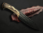 Antique Handmade Black Powder Coated Hunting Knife with Antler Handle