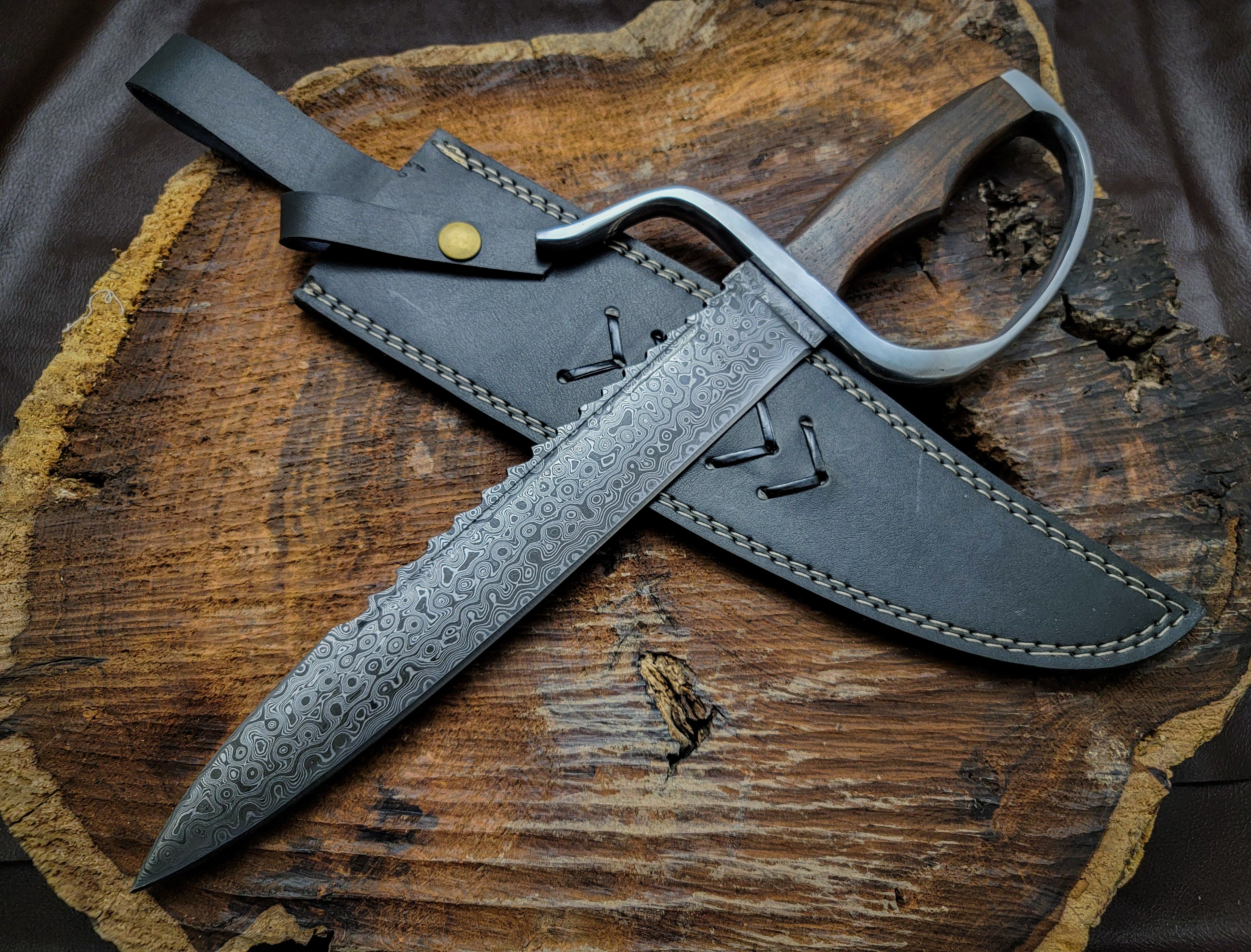Handmade Vintage Damascus Knife with Premium Leather Sheath