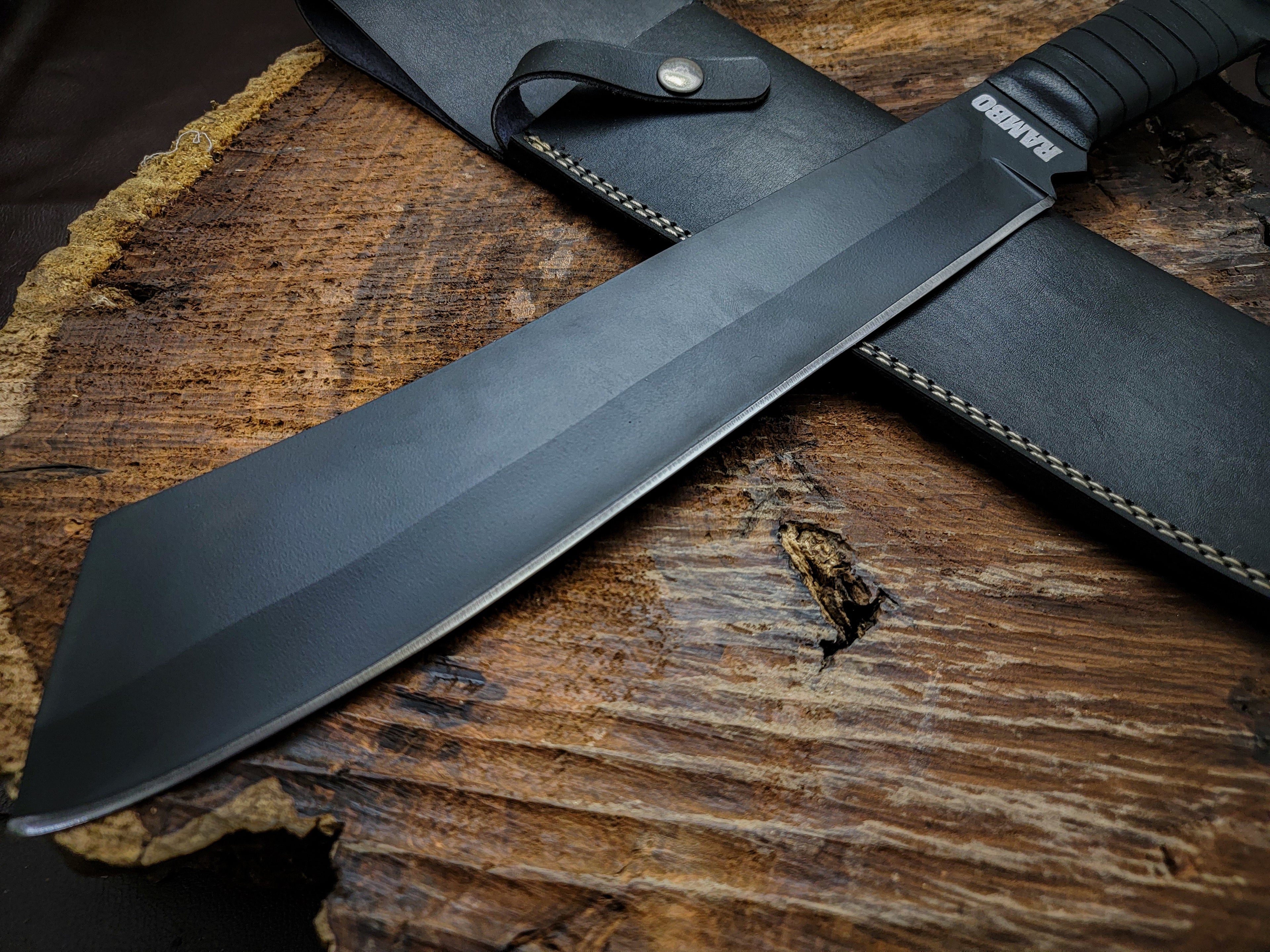 Rambo IV Gil Hibben Replica Handmade Black Machete With Leather Sheath
