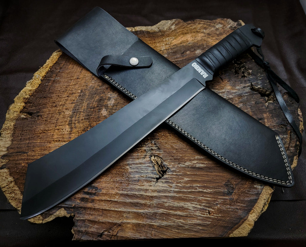 Rambo IV Gil Hibben Replica Handmade Black Machete With Leather Sheath