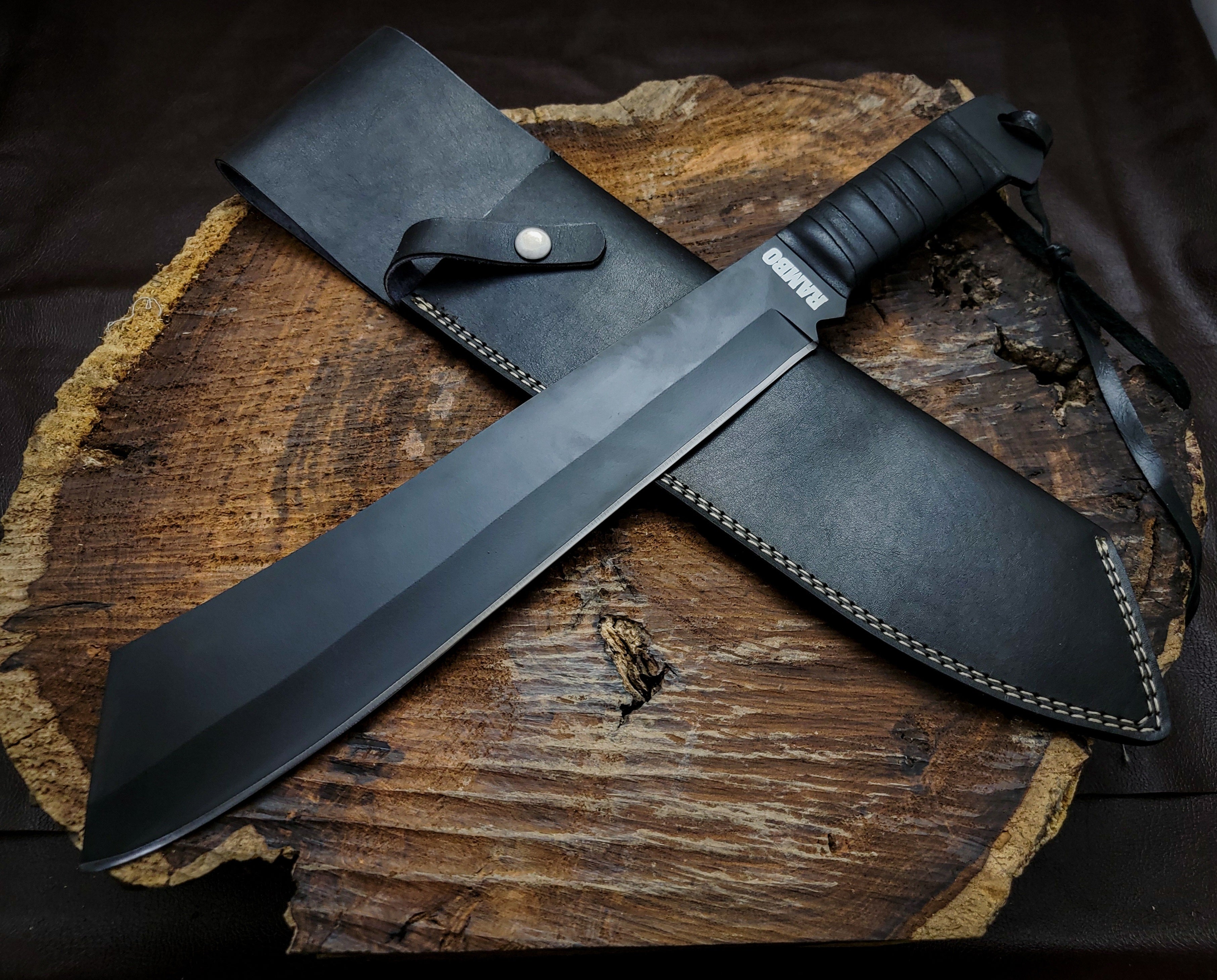 Rambo IV Gil Hibben Replica Handmade Black Machete With Leather Sheath