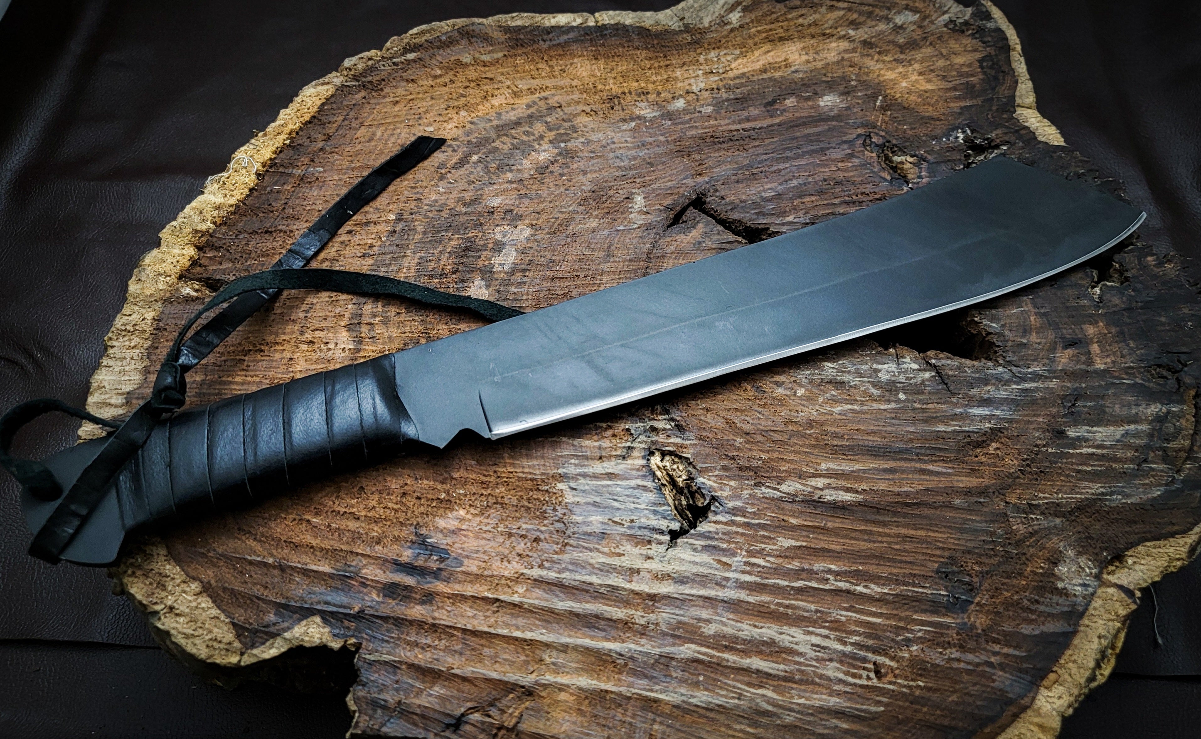 Rambo IV Gil Hibben Replica Handmade Black Machete With Leather Sheath