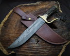 Handmade Damascus Hunting Knife with Premium Leather Sheath