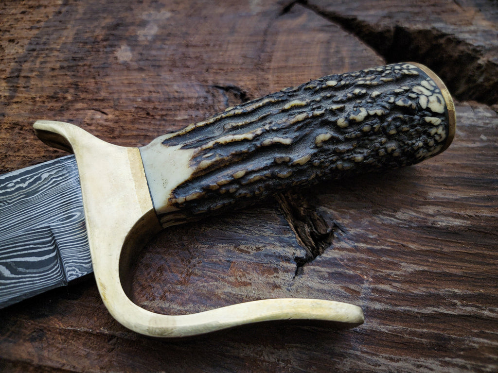 Handmade Damascus Hunting Knife with Premium Leather Sheath