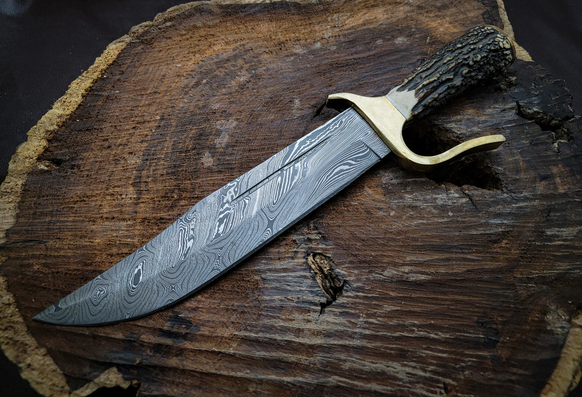 Handmade Damascus Hunting Knife with Premium Leather Sheath