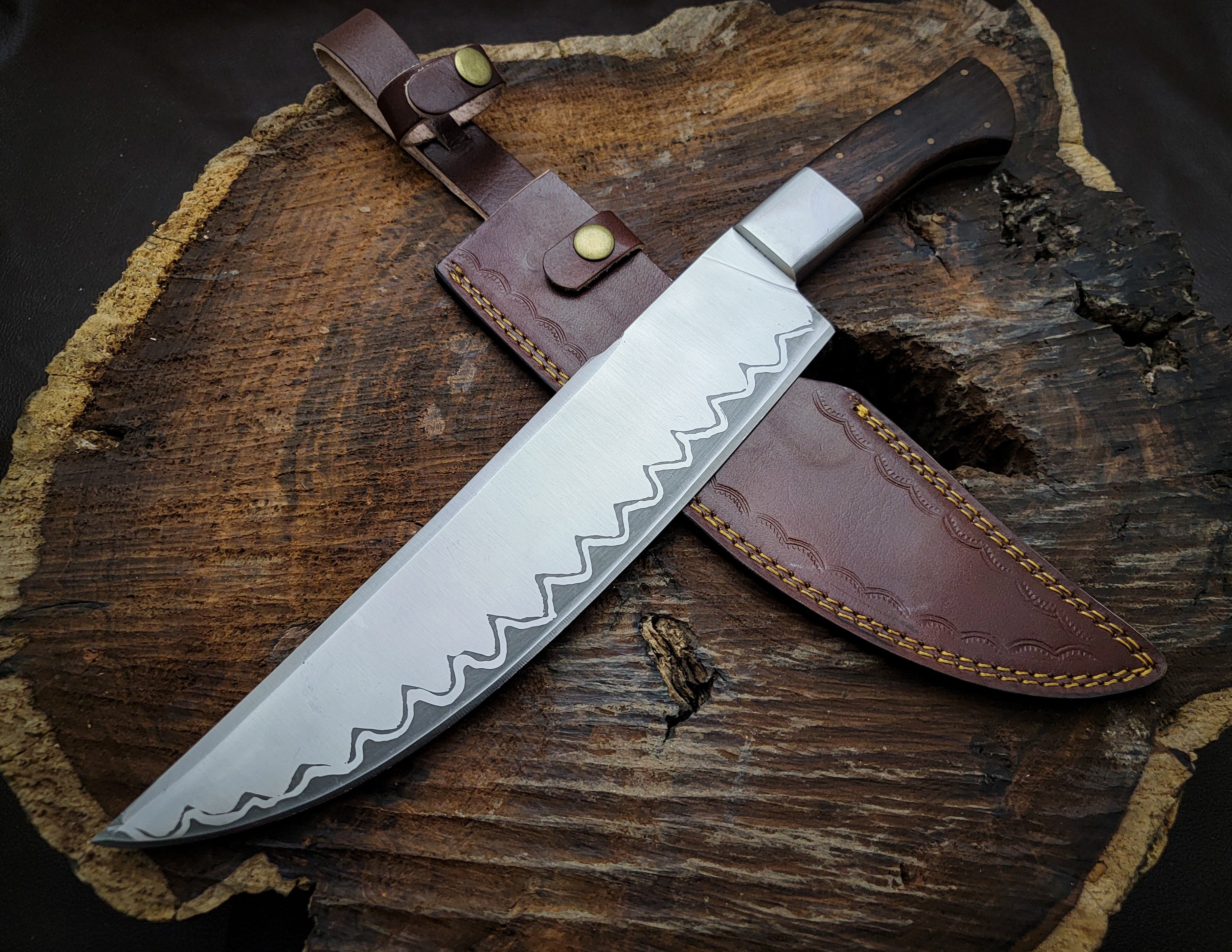 Custom Handmade Shark Style Chef Knife with Leather Sheath