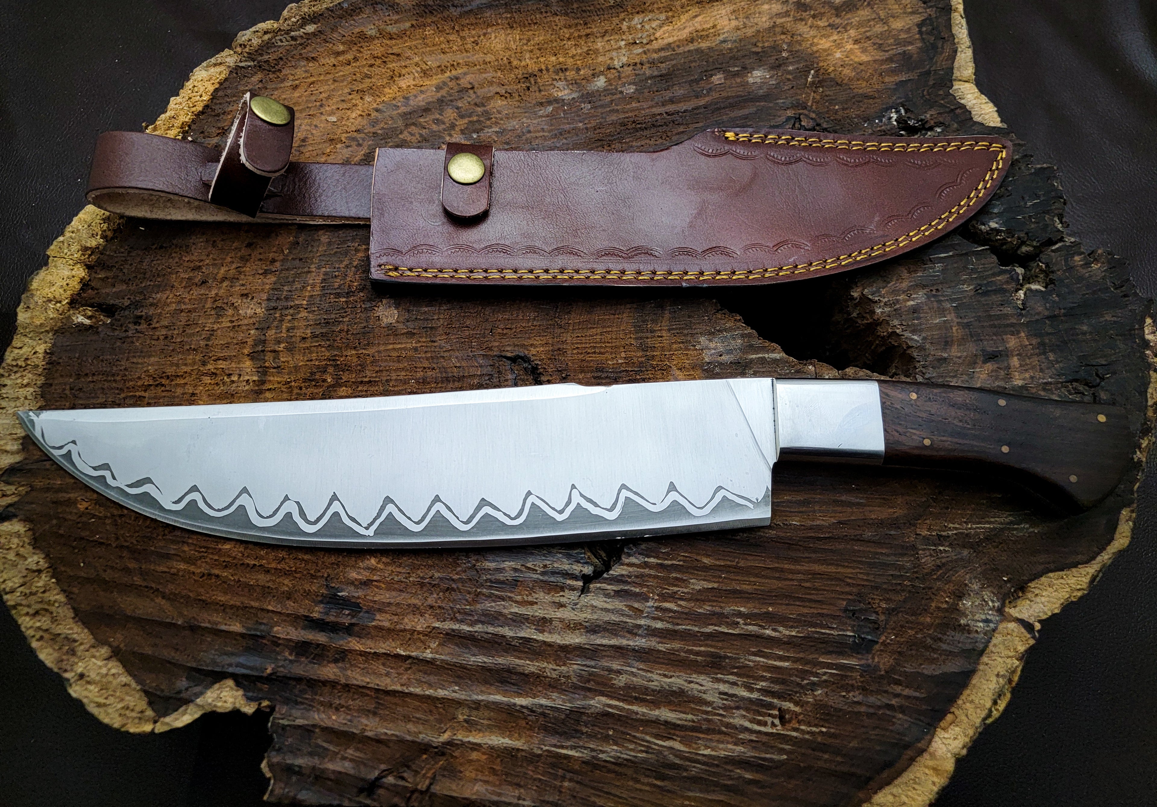 Custom Handmade Shark Style Chef Knife with Leather Sheath