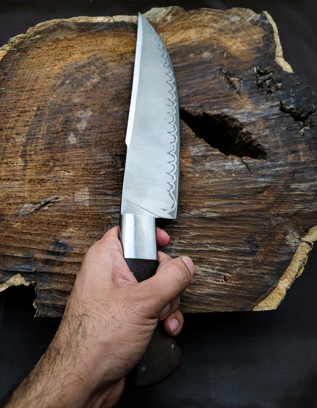 Custom Handmade Shark Style Chef Knife with Leather Sheath