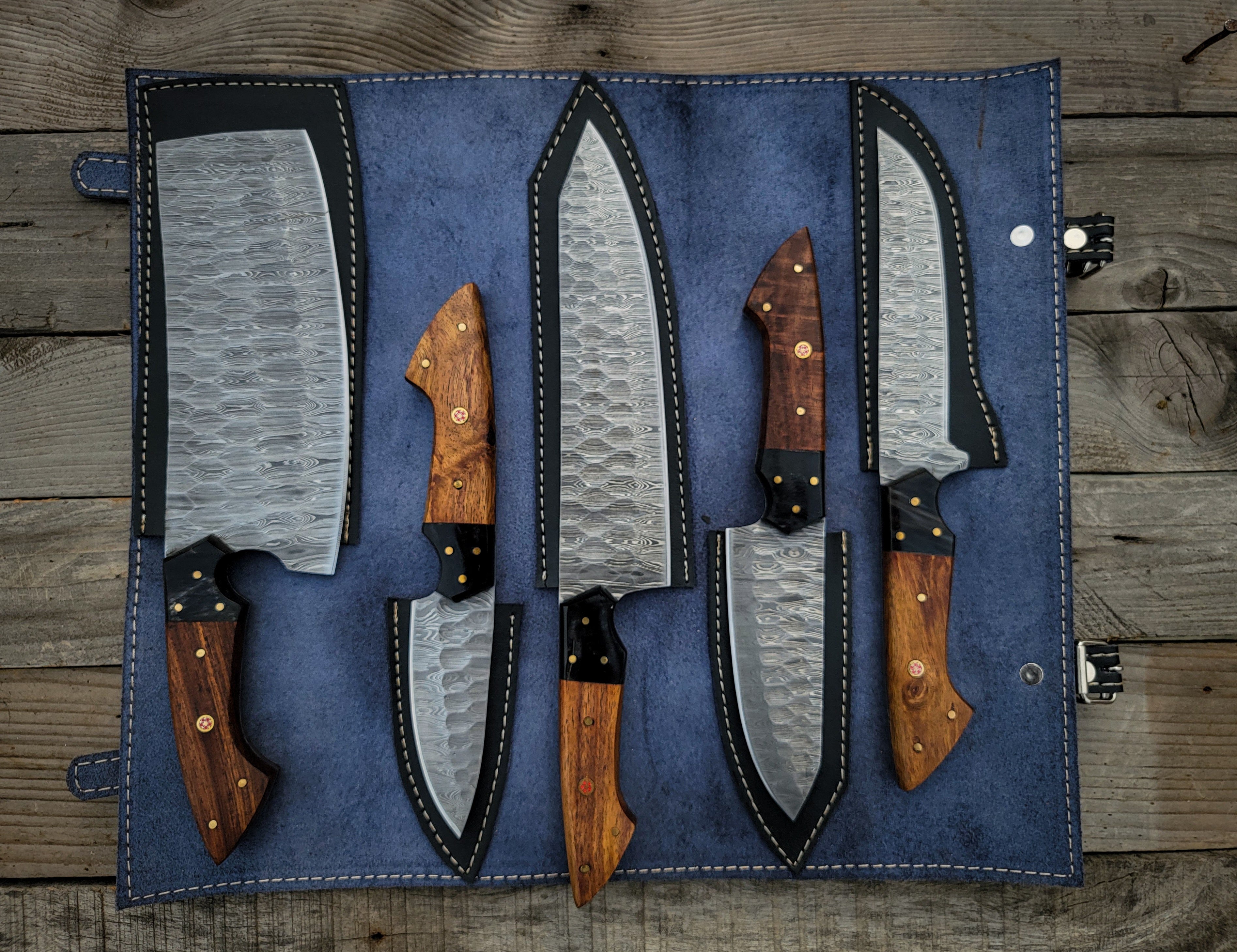 Handmade Damascus Steel Chef Knives Set 5 Pieces with Premium Sheath