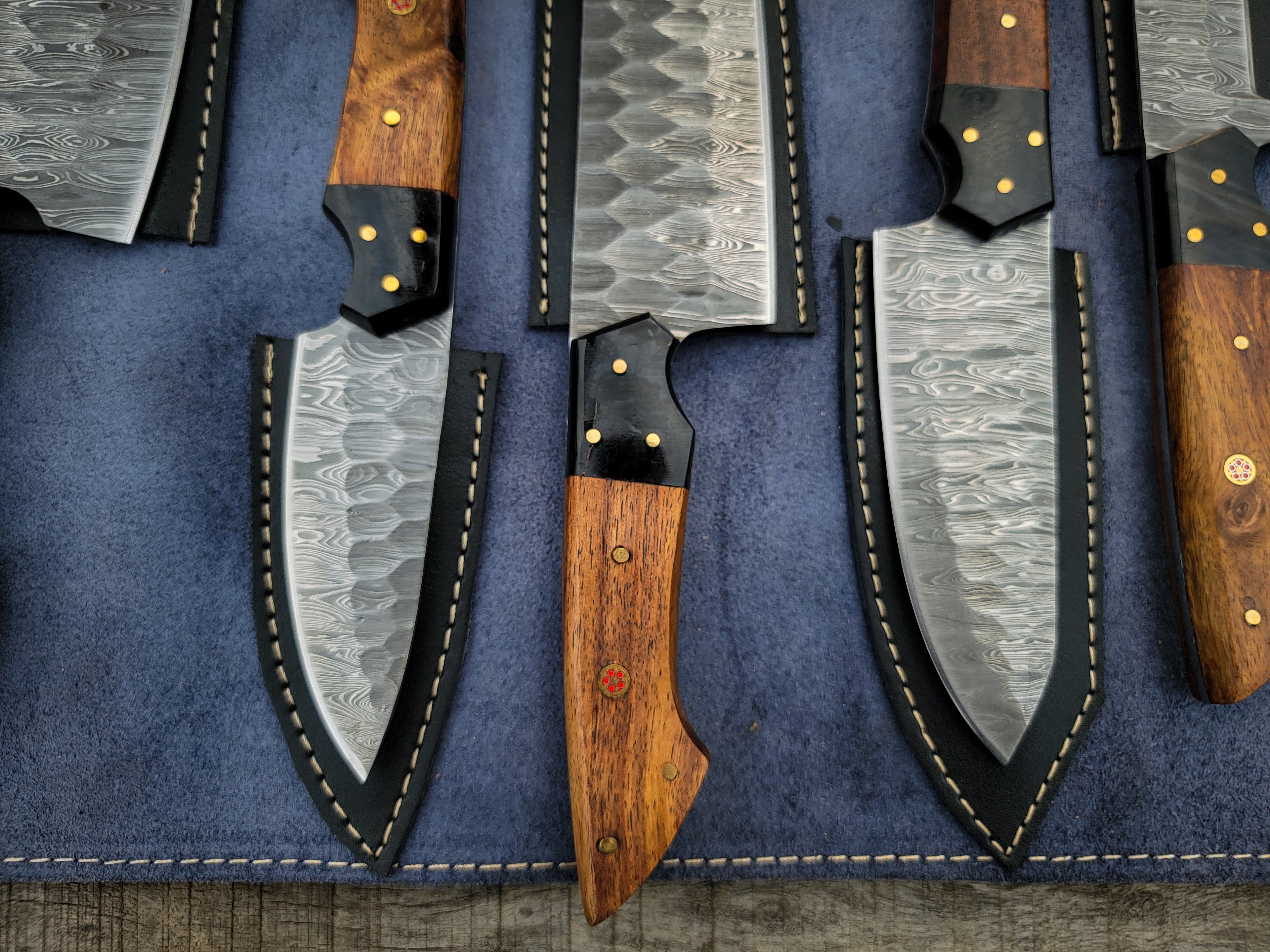 Handmade Damascus Steel Chef Knives Set 5 Pieces with Premium Sheath