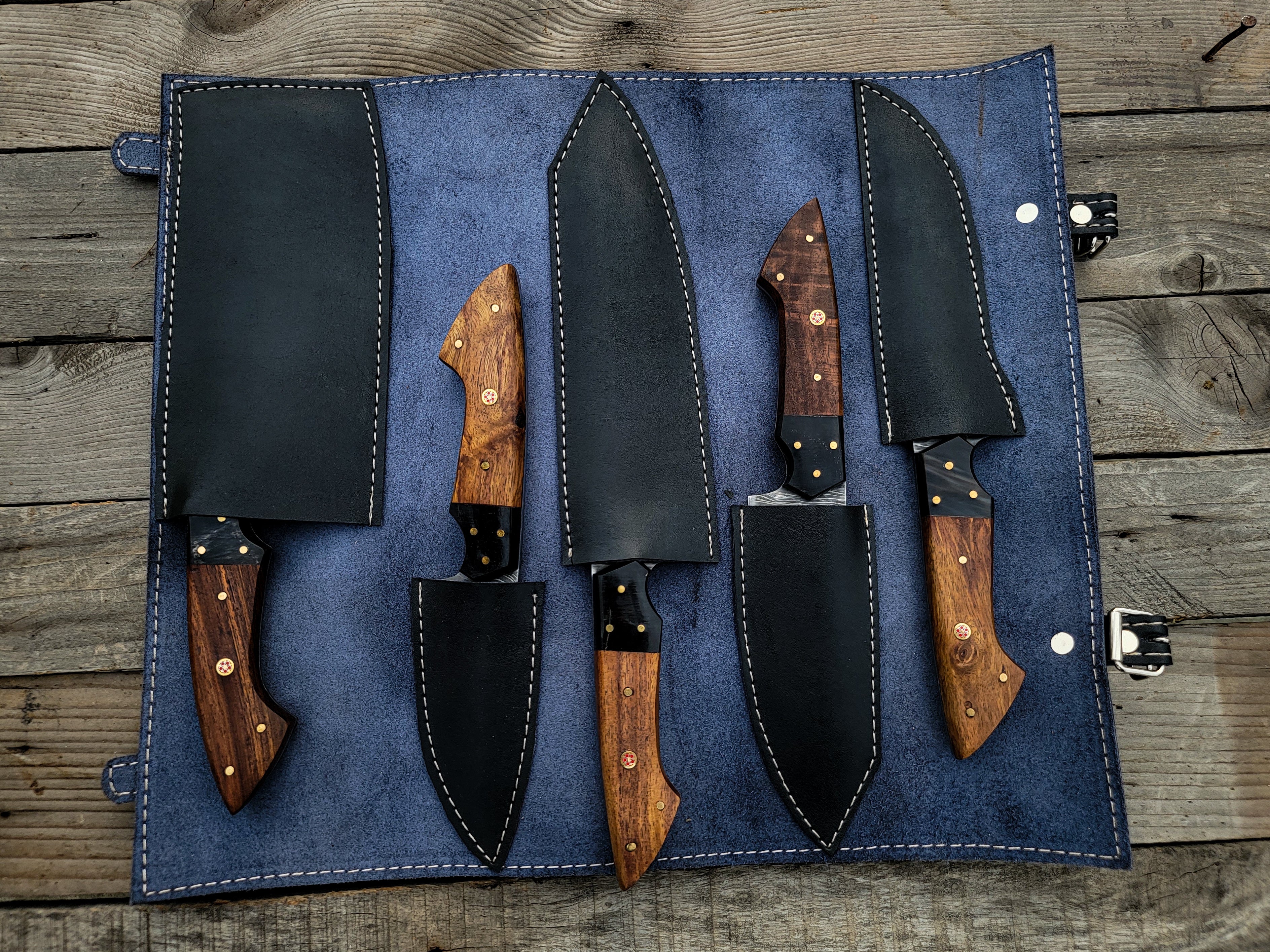 Handmade Damascus Steel Chef Knives Set 5 Pieces with Premium Sheath