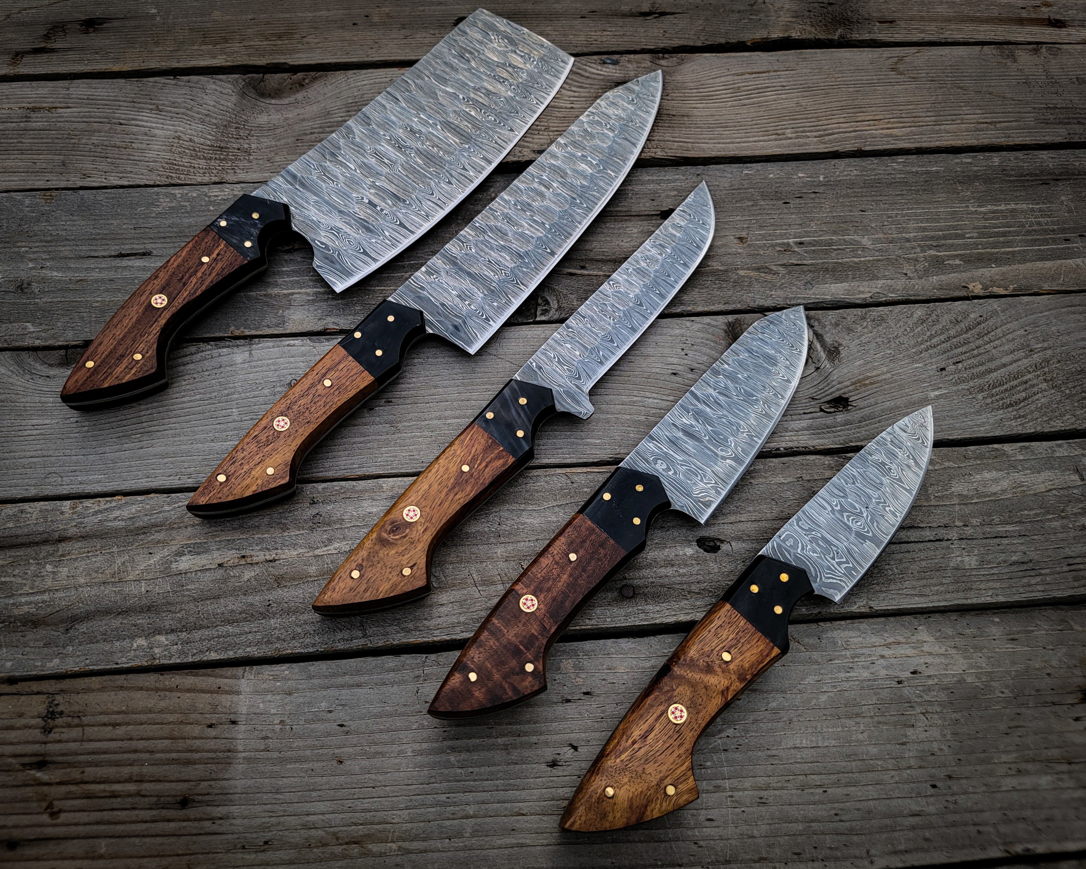 Handmade Damascus Steel Chef Knives Set 5 Pieces with Premium Sheath