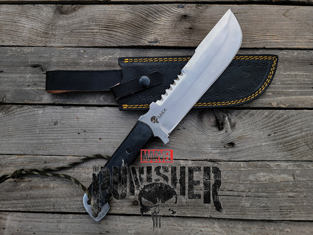 Custom Handmade Punisher M4X Replica Knife with Leather Sheath