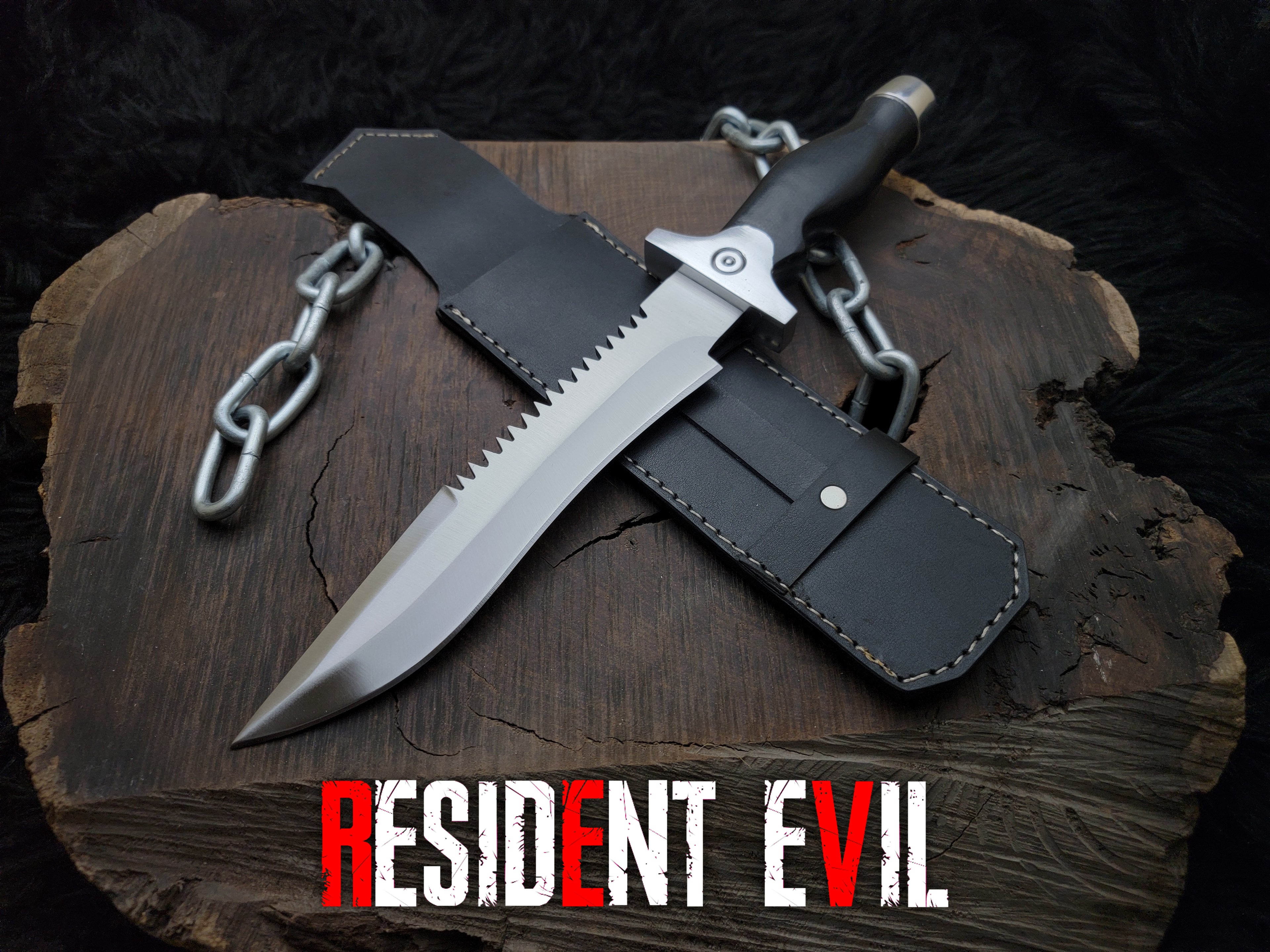 Handmade Resident Evil 1 Replica Knife with Leather Sheath