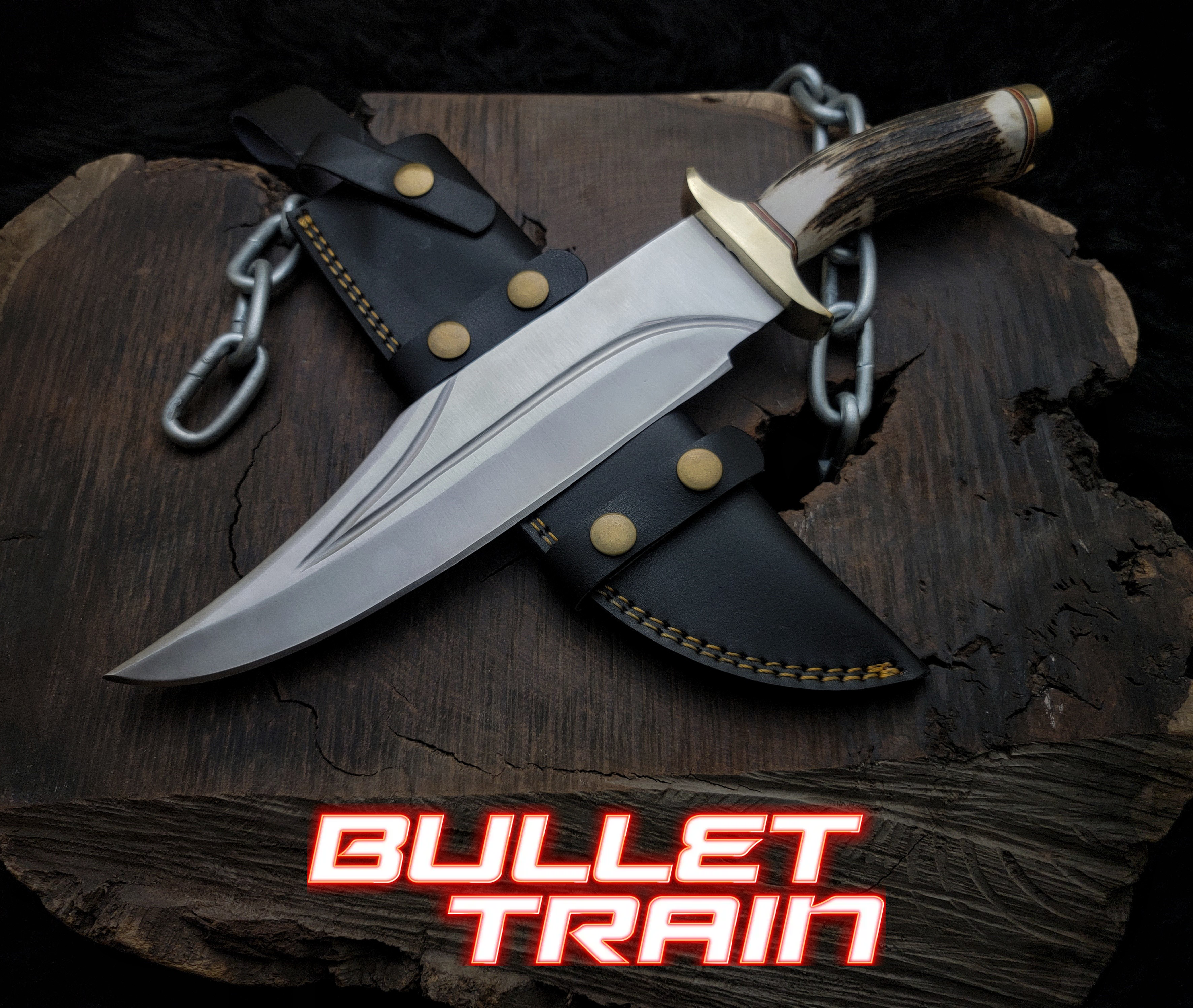 Brad Pitt Movie Bullet Train The Wolf's Replica Knife with Leather Sheath