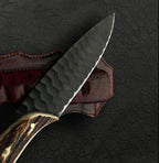 Antique Handmade Black Powder Coated Hunting Knife with Antler Handle
