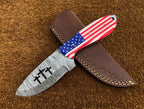 Custom Handmade Cowboy Knife with USA Flag Resin Handle