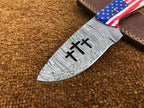 Custom Handmade Cowboy Knife with USA Flag Resin Handle