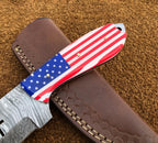 Custom Handmade Cowboy Knife with USA Flag Resin Handle