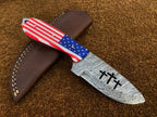 Custom Handmade Cowboy Knife with USA Flag Resin Handle