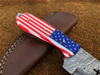 Custom Handmade Cowboy Knife with USA Flag Resin Handle