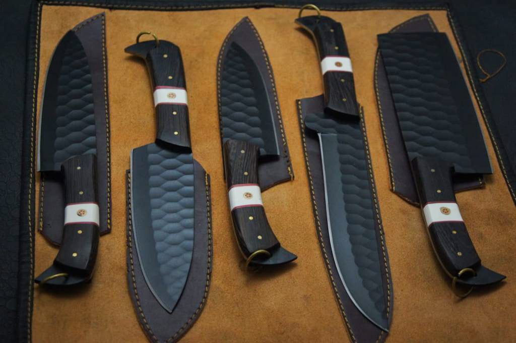 Handmade Premium Black Chef Set with Leather Sheath