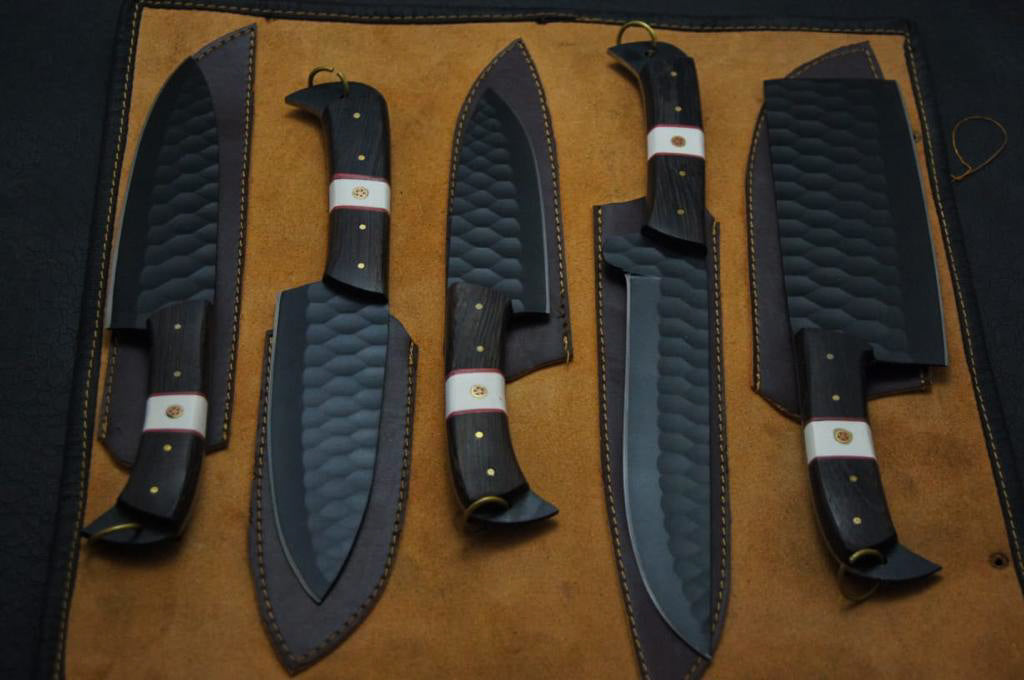 Handmade Premium Black Chef Set with Leather Sheath