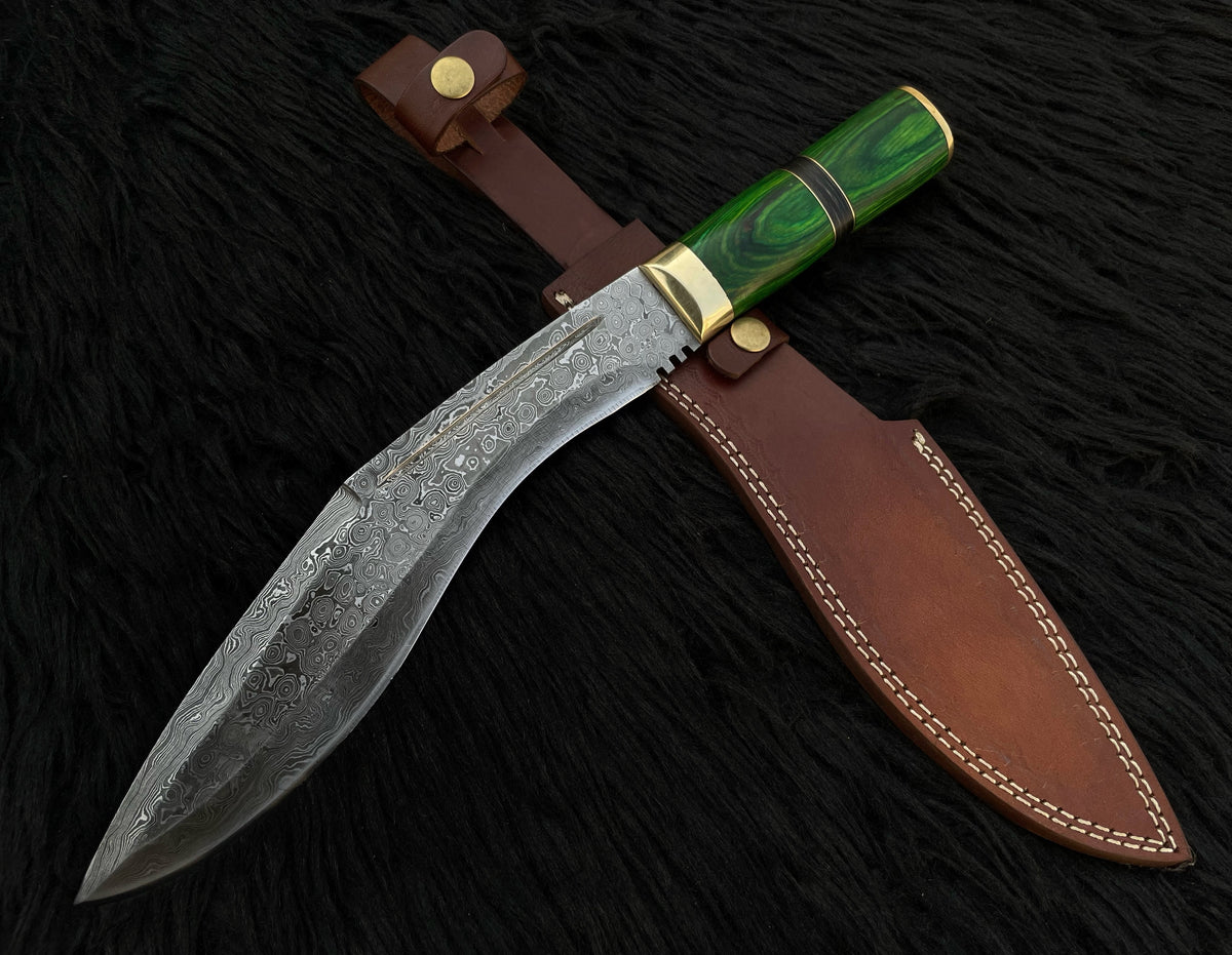 Handmade Damascus Antique Kukri Knife with Leather Sheath
