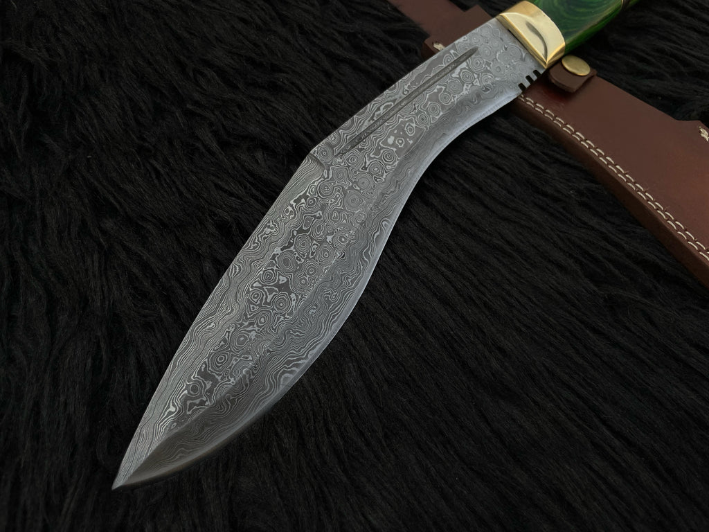 Handmade Damascus Antique Kukri Knife with Leather Sheath