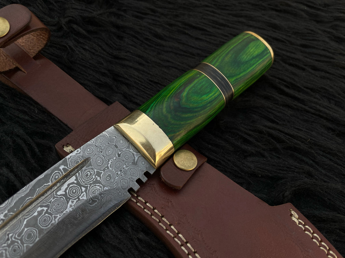 Handmade Damascus Antique Kukri Knife with Leather Sheath