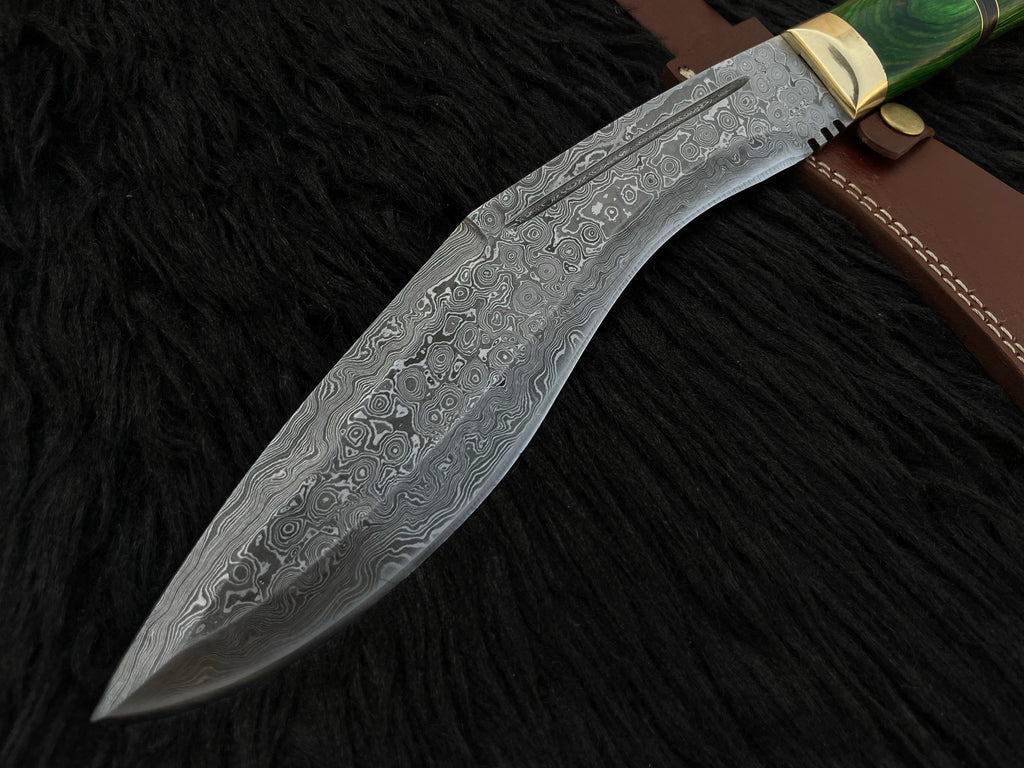 Handmade Damascus Antique Kukri Knife with Leather Sheath