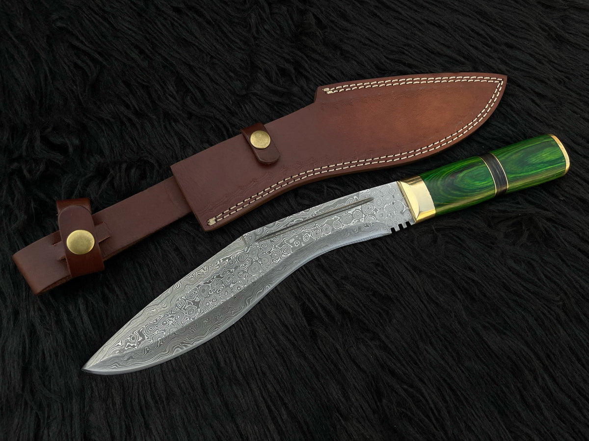 Handmade Damascus Antique Kukri Knife with Leather Sheath