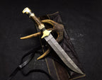 Handmade Damascus Steel Hunting Knife with Leather Sheath