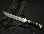 Handmade Damascus Steel Hunting Knife with Leather Sheath