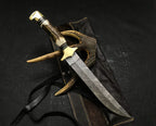 Handmade Damascus Steel Hunting Knife with Leather Sheath