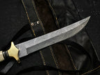 Handmade Damascus Steel Hunting Knife with Leather Sheath