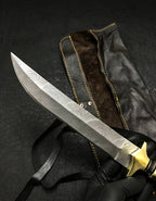 Handmade Damascus Steel Hunting Knife with Leather Sheath