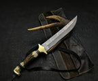 Handmade Damascus Steel Hunting Knife with Leather Sheath