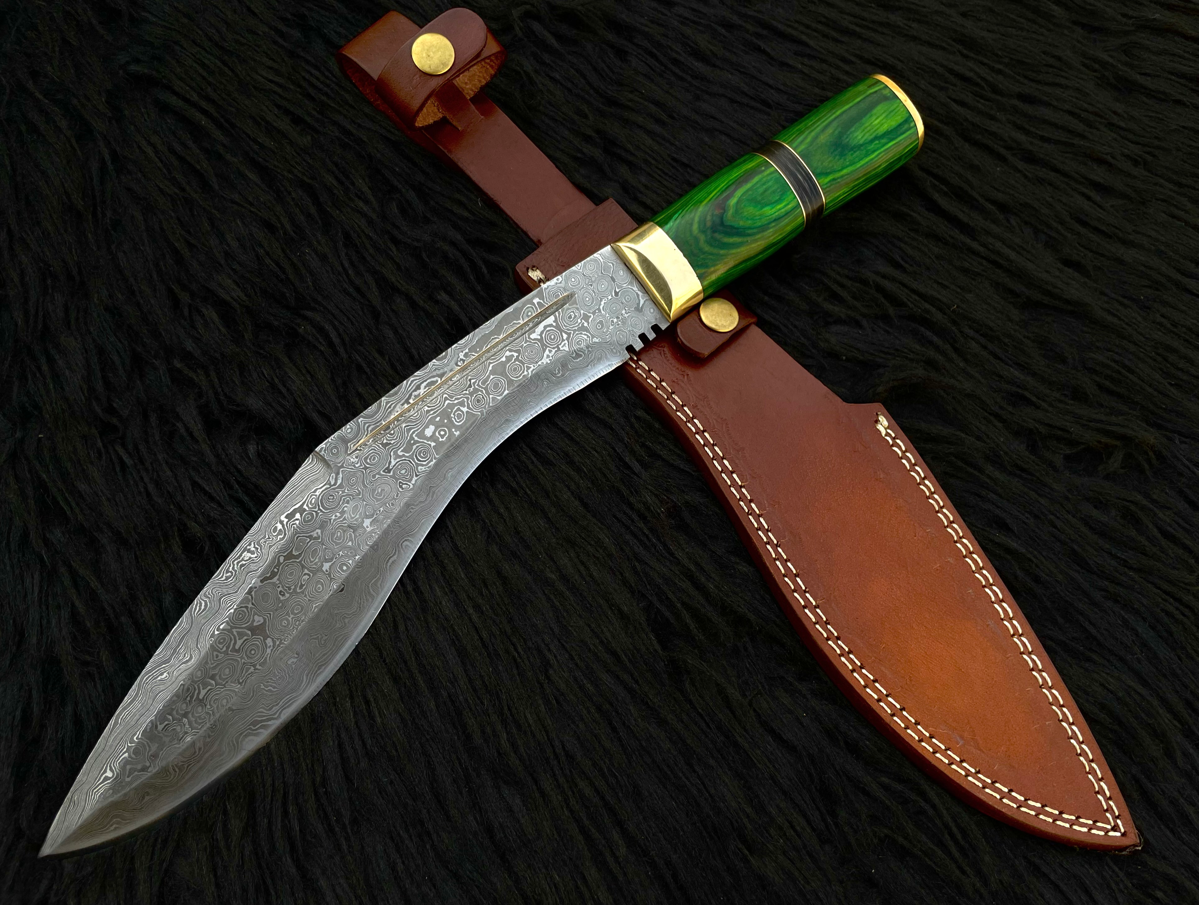 Handmade Damascus Antique Kukri Knife with Leather Sheath