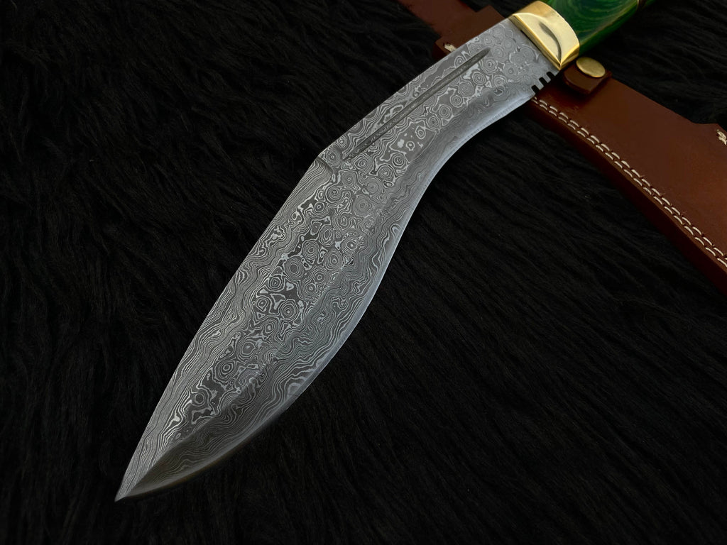 Handmade Damascus Antique Kukri Knife with Leather Sheath