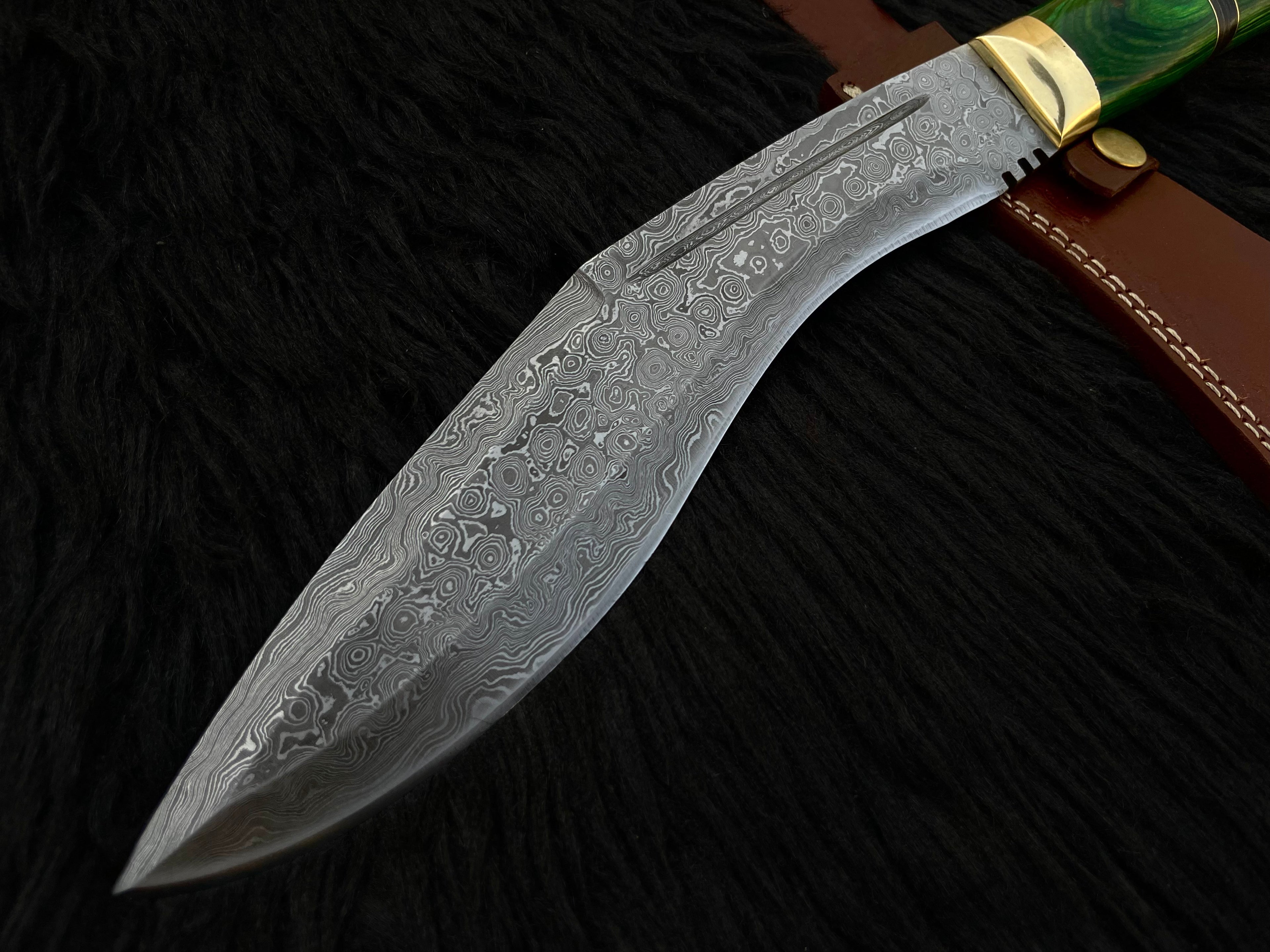 Handmade Damascus Antique Kukri Knife with Leather Sheath