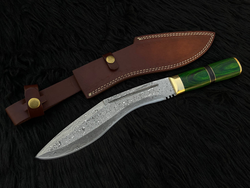 Handmade Damascus Antique Kukri Knife with Leather Sheath