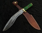 Handmade Damascus Antique Kukri Knife with Leather Sheath