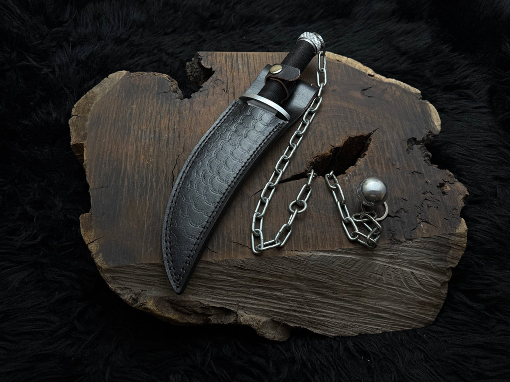Custom Handmade Ninja Assassin Chained Knife With Leather Sheath