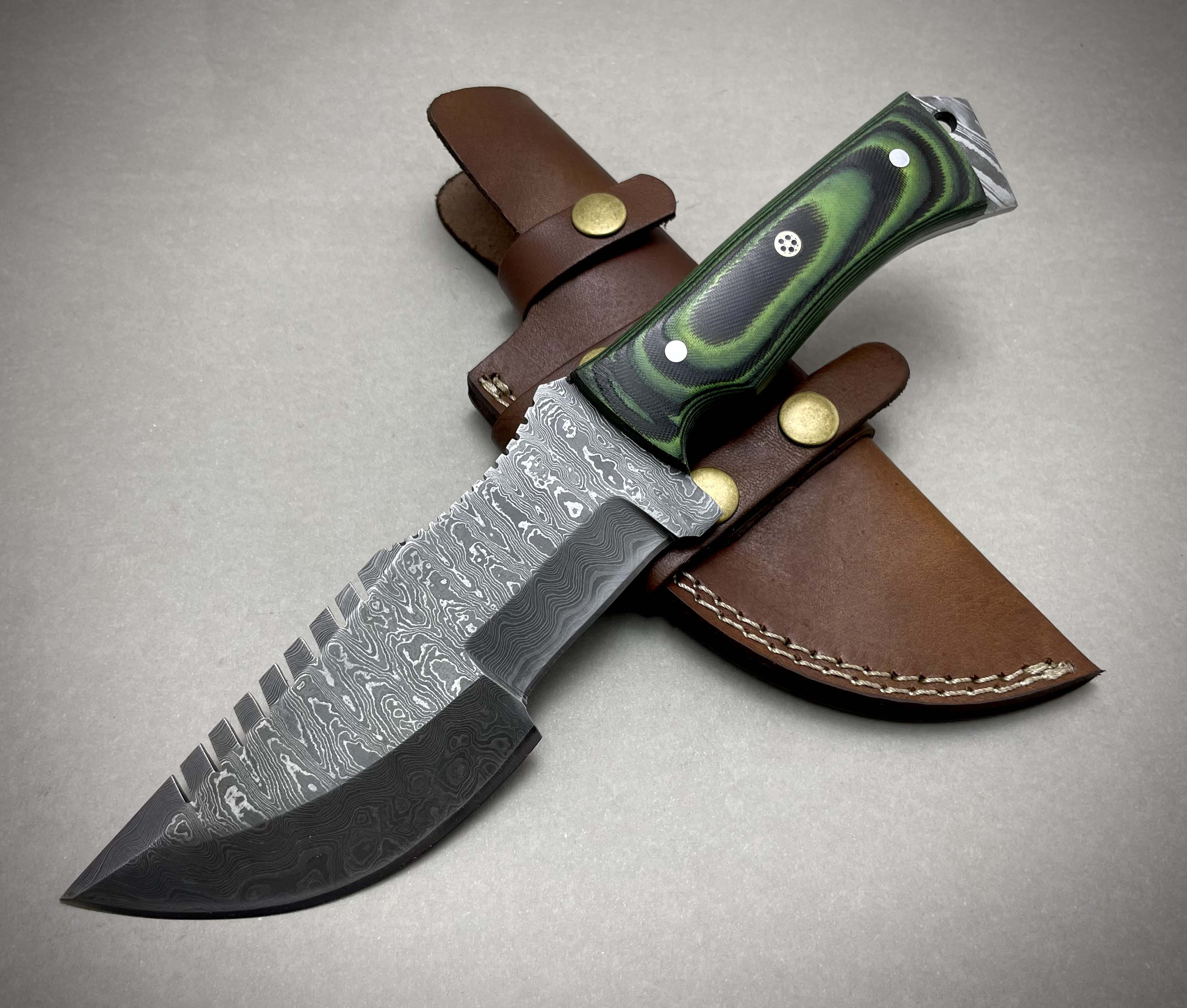 Handmade Damascus Green Tracker with Leather Sheath | Camping Tracker | Gift For him | Hunting Gear | Tom Brown knife | Full Tang | Antique Knife